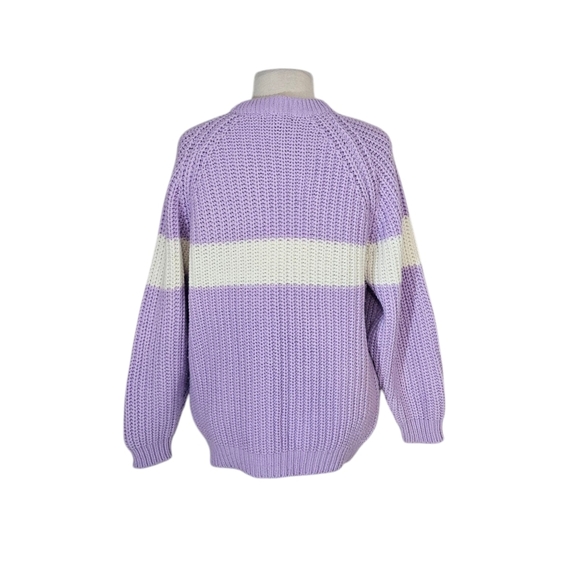 Vintage 90s Purple With White Stripe Oversized Sweater - Picture 2 of 5